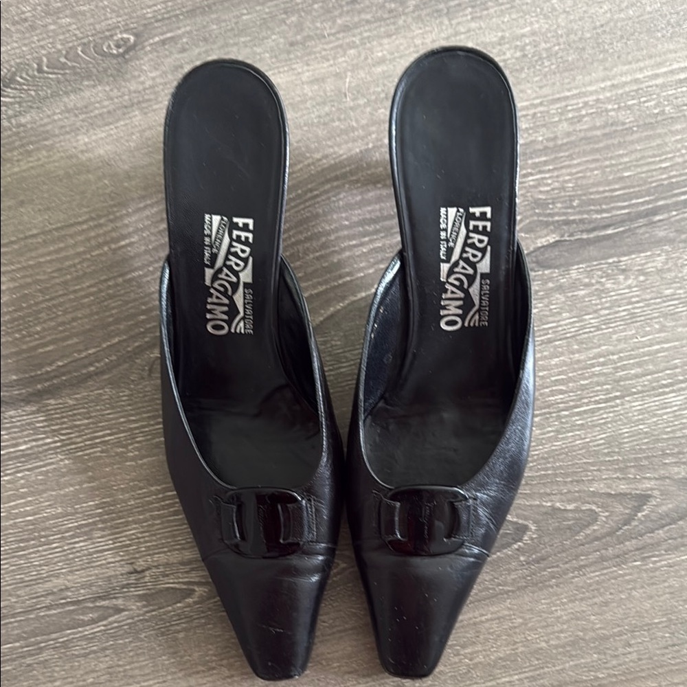 Salvatore Ferragamo Black Mules with Decorative Buckle